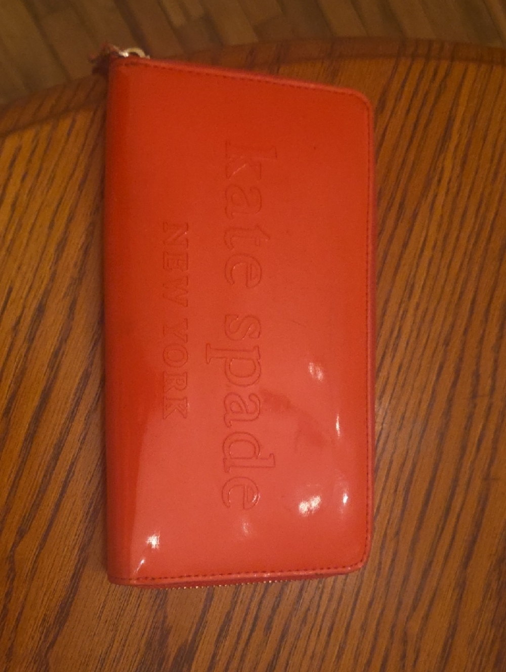 kate spade coral patent zip wallet